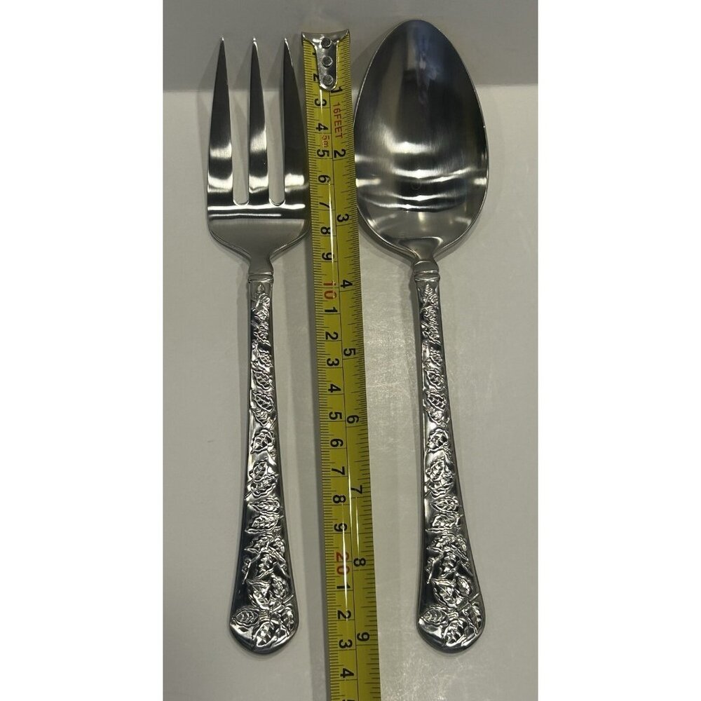 Yamazaki Gear TAPESTRY BOUQUET Serving Spoon and Fork Set Preowned Nice! - Picture 4 of 11